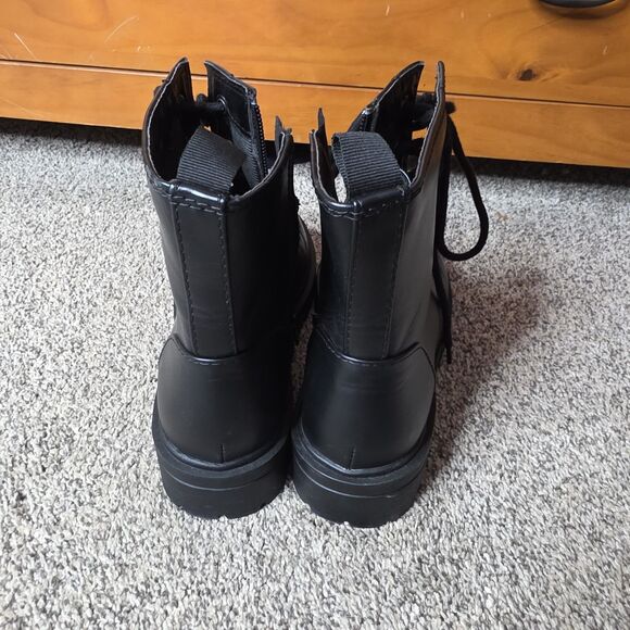 Unr8ted Black Boots Size 9 High Top Zipper Side Lace Up Moto Goth Dress Chunky - Picture 7 of 9